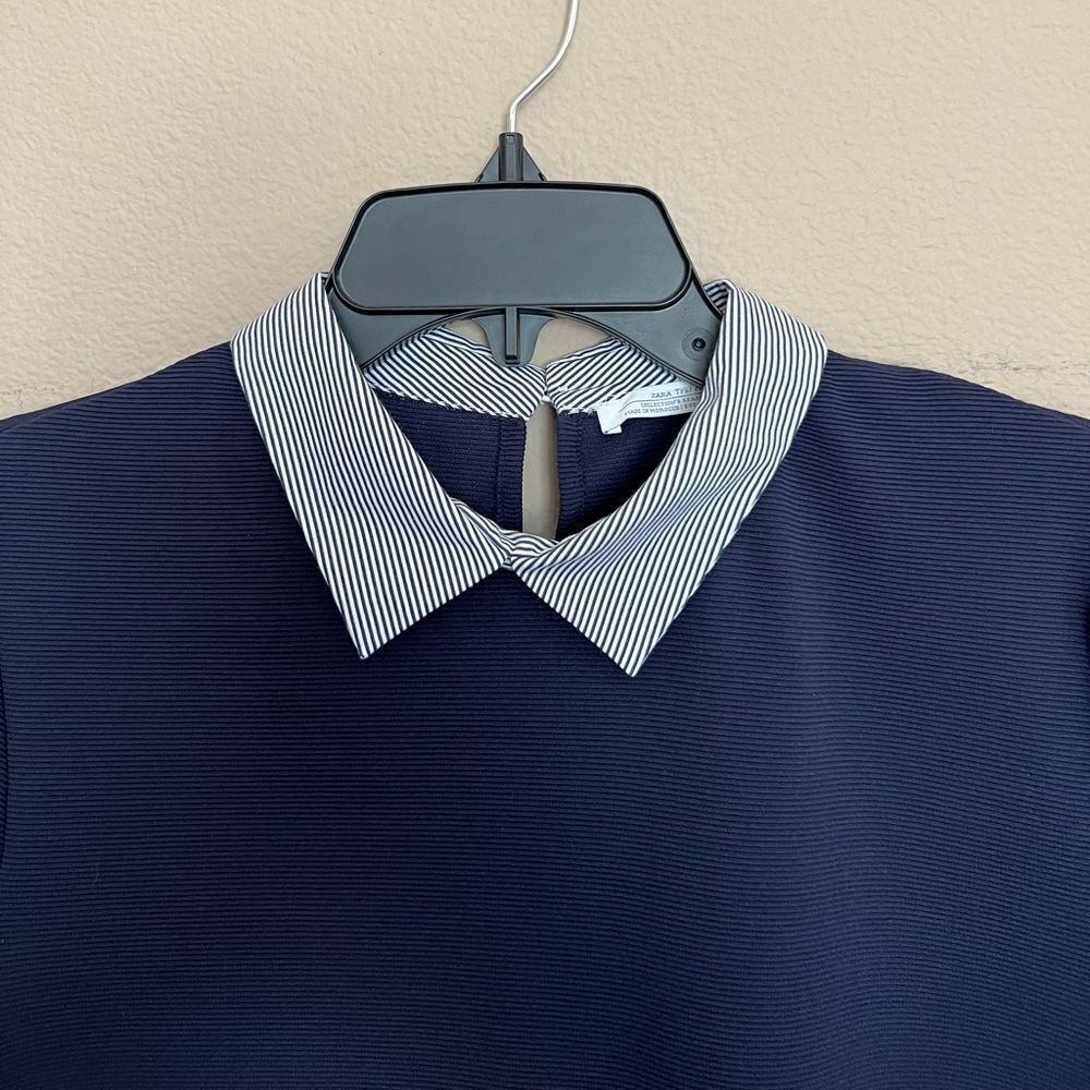 Zara Collar Navy Ribbed A Line Dress - Picture 9 of 9